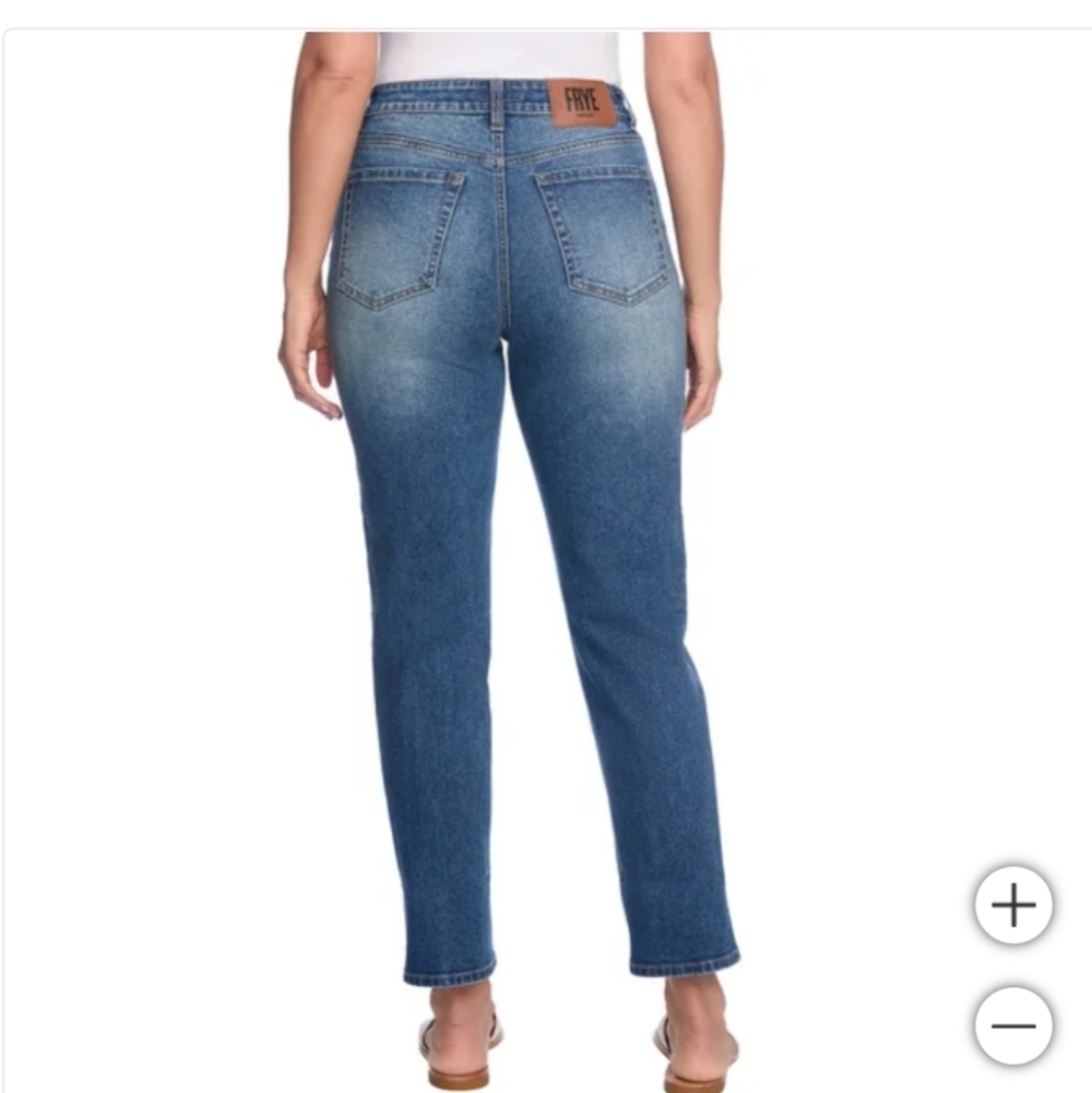 Frye women's high-rise tapered hem stretch jeans, Denim sz 10/30 oversized.